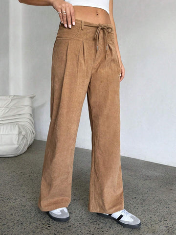 EZwear Casual Solid Color Corduroy Straight Leg Pants EZwear Casual Solid Color Corduroy Straight Leg Pants