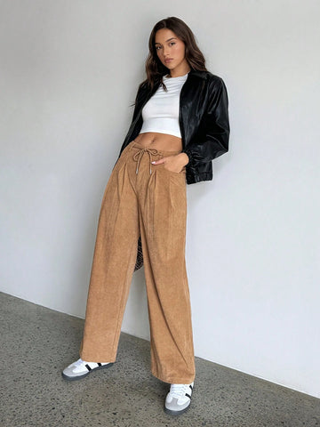 EZwear Casual Solid Color Corduroy Straight Leg Pants EZwear Casual Solid Color Corduroy Straight Leg Pants