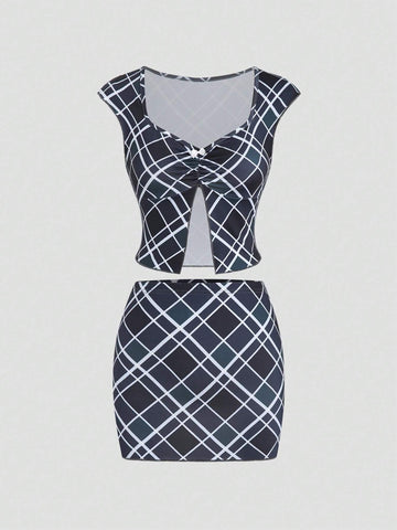 Checkered American Retro Sexy Lady Skirt Set Checkered American Retro Sexy Lady Skirt Set