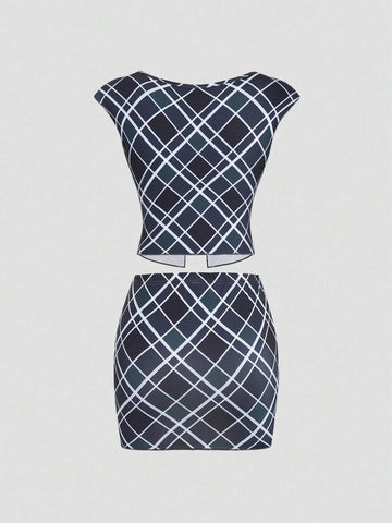 Checkered American Retro Sexy Lady Skirt Set Checkered American Retro Sexy Lady Skirt Set