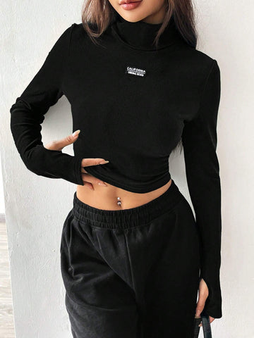 Knitted Women's Slim Fit Long Sleeve T-Shirt With Letter Prints Knitted Women's Slim Fit Long Sleeve T-Shirt With Letter Prints