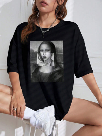 Mona Lisa Print Drop Shoulder Tee Mona Lisa Print Drop Shoulder Tee