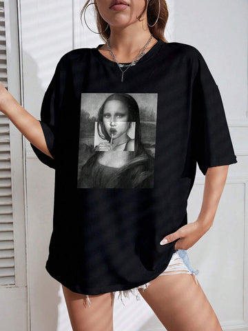 Mona Lisa Print Drop Shoulder Tee Mona Lisa Print Drop Shoulder Tee