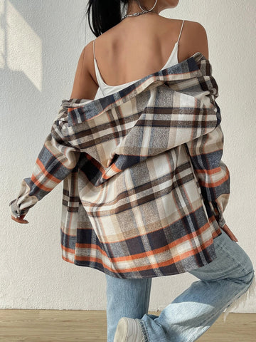 EZwear Plaid Print Drop Shoulder Shirt EZwear Plaid Print Drop Shoulder Shirt