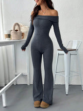 Solid Color Off Shoulder Long Sleeve Casual Foldover Jumpsuit