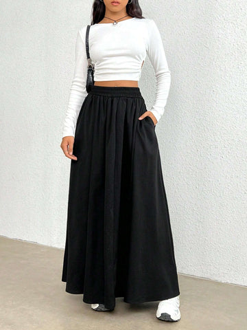 EZwear Solid Elastic Waist Skirt EZwear Solid Elastic Waist Skirt