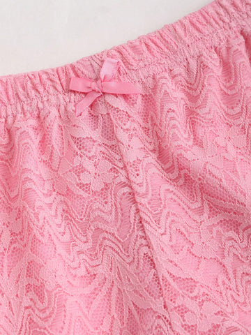 Summer Solid Color Lace Spaghetti Strap Shorts Set For Slim Fit Summer Solid Color Lace Spaghetti Strap Shorts Set For Slim Fit