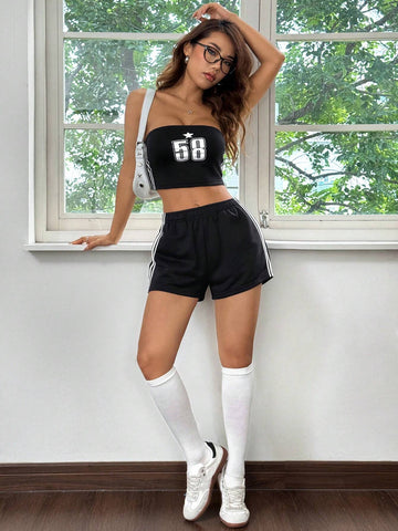 Summer Sports & Leisure Basketball Game Sleeveless Top And Pocketed Side Stripe Shorts Set, Black Summer Sports & Leisure Basketball Game Sleeveless Top And Pocketed Side Stripe Shorts Set, Black