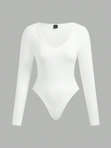 Women Casual Two-Tone Long Sleeve Bodysuit Women Casual Two-Tone Long Sleeve Bodysuit