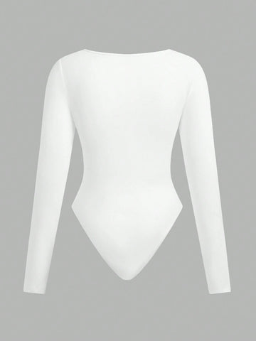 Women Casual Two-Tone Long Sleeve Bodysuit Women Casual Two-Tone Long Sleeve Bodysuit