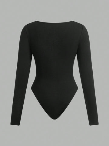 Women Casual Two-Tone Long Sleeve Bodysuit Women Casual Two-Tone Long Sleeve Bodysuit