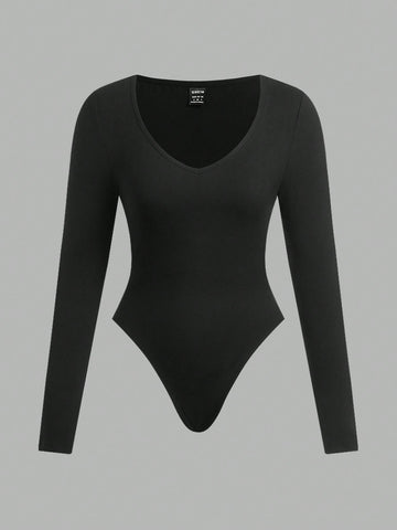 Women Casual Two-Tone Long Sleeve Bodysuit Women Casual Two-Tone Long Sleeve Bodysuit