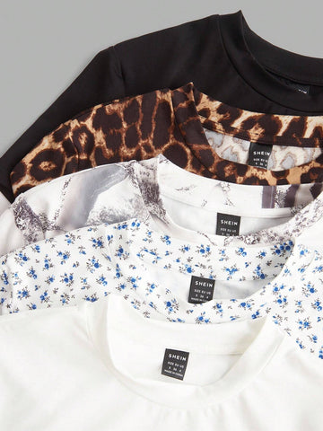 Women's 5pcs/Set Casual Round Neck Short Sleeve Bodysuit Set Women's 5pcs/Set Casual Round Neck Short Sleeve Bodysuit Set