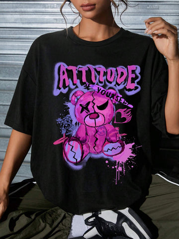 Women's Casual Loose Short Sleeve Cartoon Print Crew Neck T-Shirt, Suitable For Summer Women's Casual Loose Short Sleeve Cartoon Print Crew Neck T-Shirt, Suitable For Summer