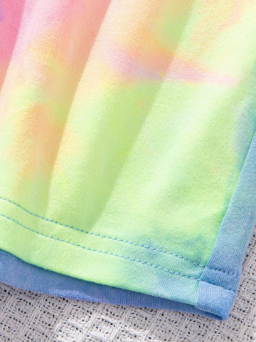 Women's Casual Smile Printed Colorful Tie-Dye T-Shirt And Shorts Set, Suitable For Summer Women's Casual Smile Printed Colorful Tie-Dye T-Shirt And Shorts Set, Suitable For Summer
