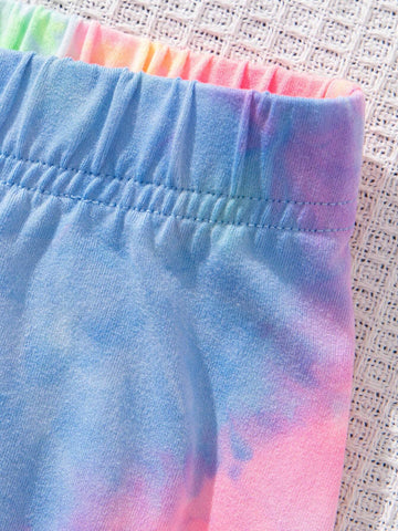 Women's Casual Smile Printed Colorful Tie-Dye T-Shirt And Shorts Set, Suitable For Summer Women's Casual Smile Printed Colorful Tie-Dye T-Shirt And Shorts Set, Suitable For Summer