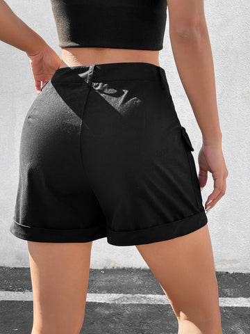 EZwear Women's Drawstring Flap Pocket Side Roll Up Hem Cargo Shorts EZwear Women's Drawstring Flap Pocket Side Roll Up Hem Cargo Shorts