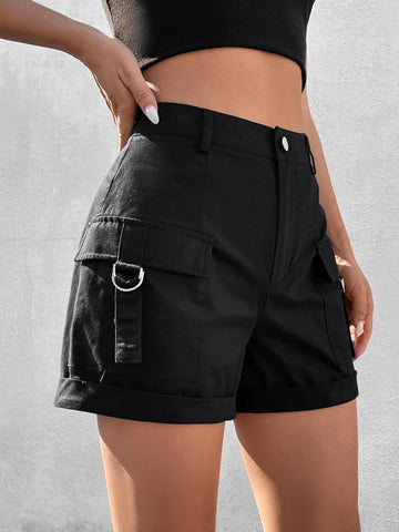 EZwear Women's Drawstring Flap Pocket Side Roll Up Hem Cargo Shorts EZwear Women's Drawstring Flap Pocket Side Roll Up Hem Cargo Shorts
