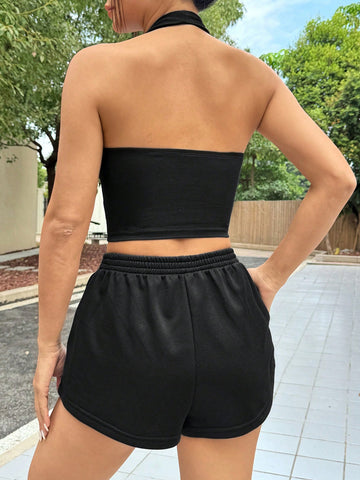 Women's Halter Neck Tank Top And Shorts Set Women's Halter Neck Tank Top And Shorts Set