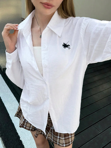 Women's Loose Casual Print Drop Shoulder Long Sleeve Shirt, Spring/Summer Women's Loose Casual Print Drop Shoulder Long Sleeve Shirt, Spring/Summer