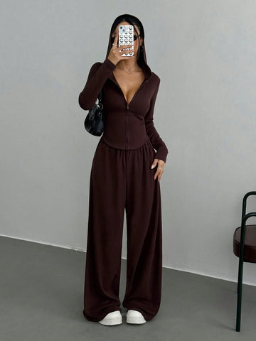 Women's New Knit Jacket And Long Pants Two-Piece Set Women's New Knit Jacket And Long Pants Two-Piece Set