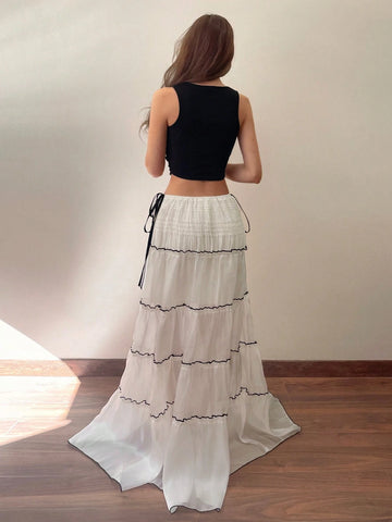 EZwear Women's Pleated Side Tie Waist Elegant Skirt EZwear Women's Pleated Side Tie Waist Elegant Skirt