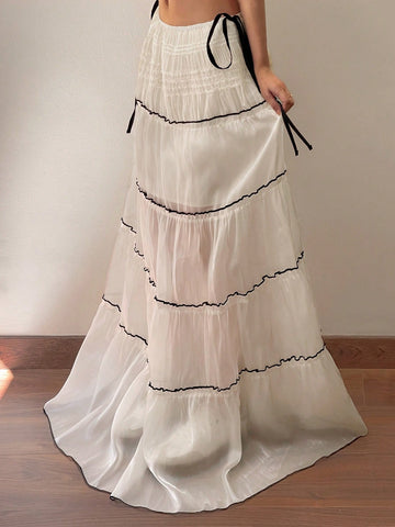 EZwear Women's Pleated Side Tie Waist Elegant Skirt EZwear Women's Pleated Side Tie Waist Elegant Skirt
