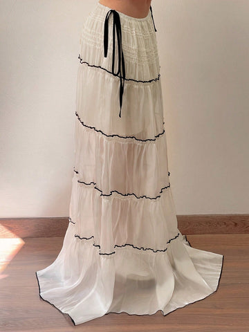 EZwear Women's Pleated Side Tie Waist Elegant Skirt EZwear Women's Pleated Side Tie Waist Elegant Skirt