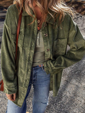 EZwear Women's Solid Color Front Button Pocket Long Sleeve Casual Shirt EZwear Women's Solid Color Front Button Pocket Long Sleeve Casual Shirt