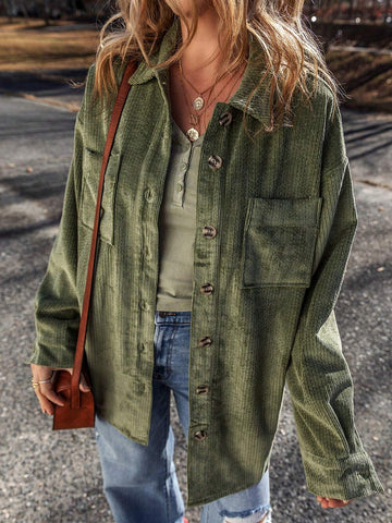 EZwear Women's Solid Color Front Button Pocket Long Sleeve Casual Shirt EZwear Women's Solid Color Front Button Pocket Long Sleeve Casual Shirt