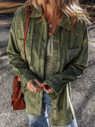 EZwear Women's Solid Color Front Button Pocket Long Sleeve Casual Shirt EZwear Women's Solid Color Front Button Pocket Long Sleeve Casual Shirt