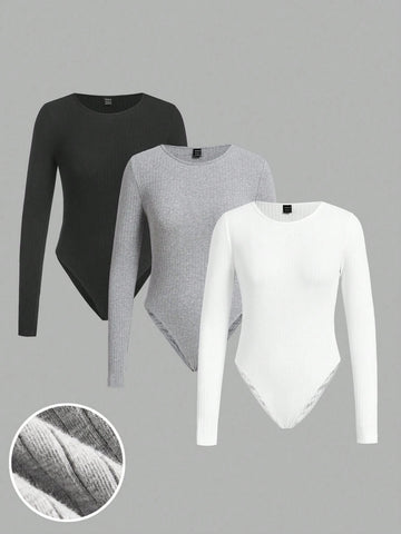 Women's Solid Crew Neck Long Sleeve Casual Slim Bodysuit Women's Solid Crew Neck Long Sleeve Casual Slim Bodysuit