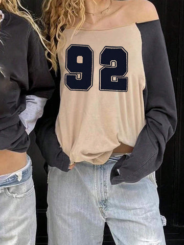 Women's Spring Autumn Casual Loose Fit Number Print Raglan Sleeve T-Shirt Women's Spring Autumn Casual Loose Fit Number Print Raglan Sleeve T-Shirt