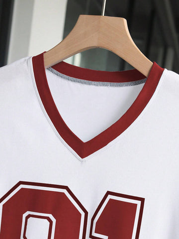 Women's Summer Number Print V-Neck Short Sleeve Casual T-Shirt Women's Summer Number Print V-Neck Short Sleeve Casual T-Shirt