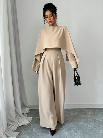 Women's Elegant Stylish Long Sleeve Colllarless Ruched Waist Wide Leg Jumpsuit Women's Elegant Stylish Long Sleeve Colllarless Ruched Waist Wide Leg Jumpsuit