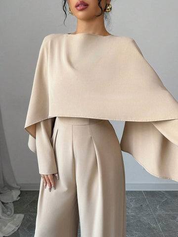 Women's Elegant Stylish Long Sleeve Colllarless Ruched Waist Wide Leg Jumpsuit Women's Elegant Stylish Long Sleeve Colllarless Ruched Waist Wide Leg Jumpsuit