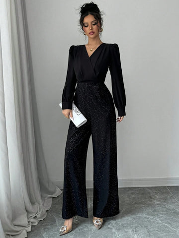 Women's Fashion Sparkling Patchwork Jumpsuit For Autumn Women's Fashion Sparkling Patchwork Jumpsuit For Autumn