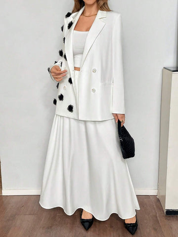 2pcs Women Business Fashion Casual Stand Collar Floral Double Breasted Blazer Jacket & Skirt Suit Set,White Suit Set,Women Outfit Sets,Winter Set,Long Sleeve Set,Two Piece Fall Sets, For Autumn/Winter 2pcs Women Business Fashion Casual Stand Collar Floral Double Breasted Blazer Jacket & Skirt Suit Set,White Suit Set,Women Outfit Sets,Winter Set,Long Sleeve Set,Two Piece Fall Sets, For Autumn/Winter