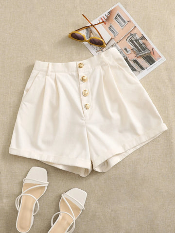 Essnce High Waist Button Front Wide Leg Shorts Essnce High Waist Button Front Wide Leg Shorts