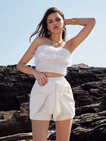 Essnce Ladies' Solid Color Wrap Tie Shorts Essnce Ladies' Solid Color Wrap Tie Shorts