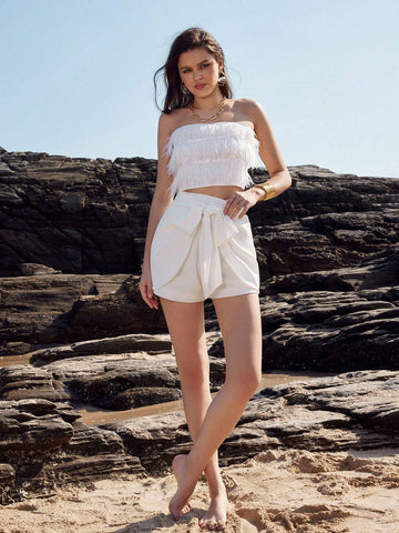 Essnce Ladies' Solid Color Wrap Tie Shorts Essnce Ladies' Solid Color Wrap Tie Shorts