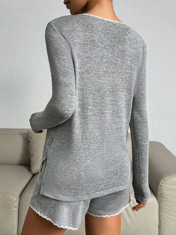 Ladies' V-Neck Long Sleeve T-Shirt And Shorts Set Ladies' V-Neck Long Sleeve T-Shirt And Shorts Set