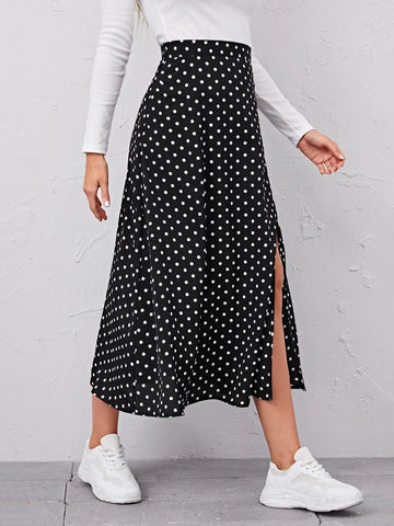 Essnce Polka Dot Split Side Skirt Essnce Polka Dot Split Side Skirt