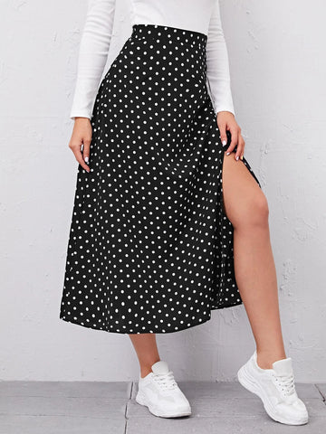 Essnce Polka Dot Split Side Skirt Essnce Polka Dot Split Side Skirt