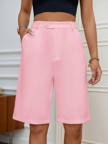 Essnce Solid Slant Pocket Bermuda Shorts Essnce Solid Slant Pocket Bermuda Shorts