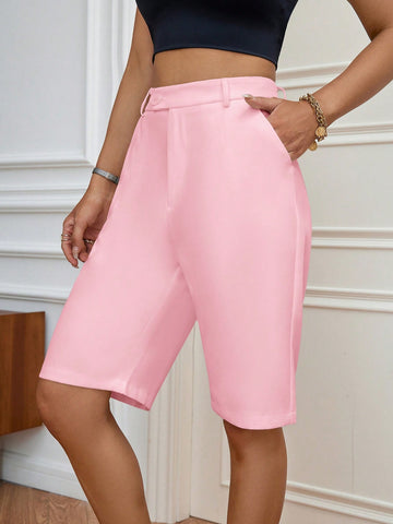 Essnce Solid Slant Pocket Bermuda Shorts Essnce Solid Slant Pocket Bermuda Shorts