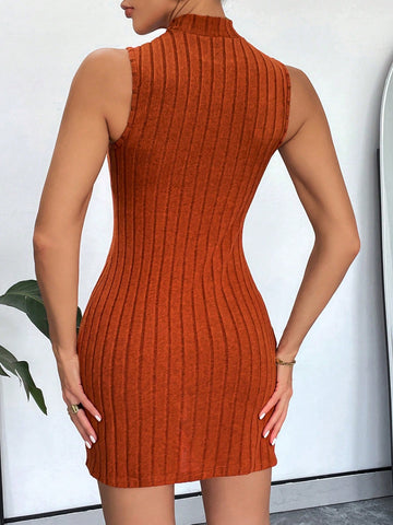 Women'S Casual Solid Color Ribbed Knitted Front Slit Stand Collar Vest And Shorts Set For Summer Women'S Casual Solid Color Ribbed Knitted Front Slit Stand Collar Vest And Shorts Set For Summer