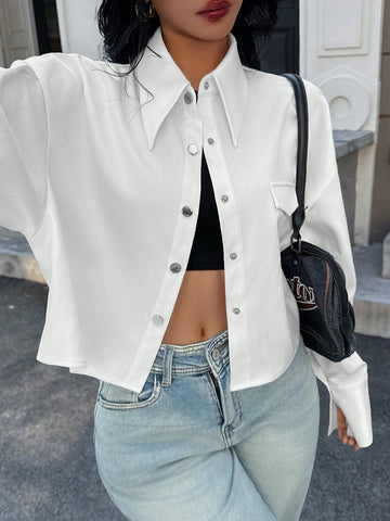 Essnce Women Front Button Long Sleeve Faux Pocket Minimalist Casual Shirt Essnce Women Front Button Long Sleeve Faux Pocket Minimalist Casual Shirt