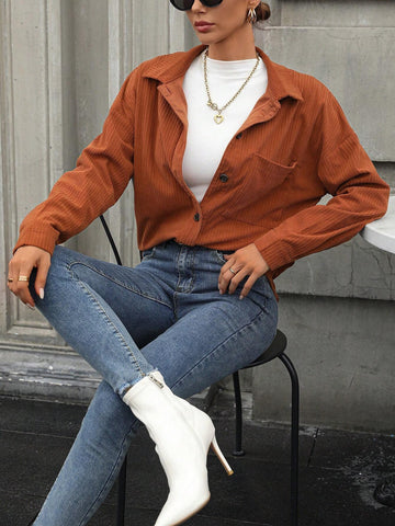 Essnce Women Front Button Long Sleeve Pocket Solid Casual Blouse Essnce Women Front Button Long Sleeve Pocket Solid Casual Blouse