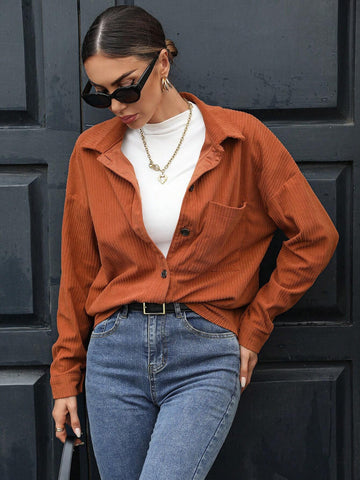 Essnce Women Front Button Long Sleeve Pocket Solid Casual Blouse Essnce Women Front Button Long Sleeve Pocket Solid Casual Blouse